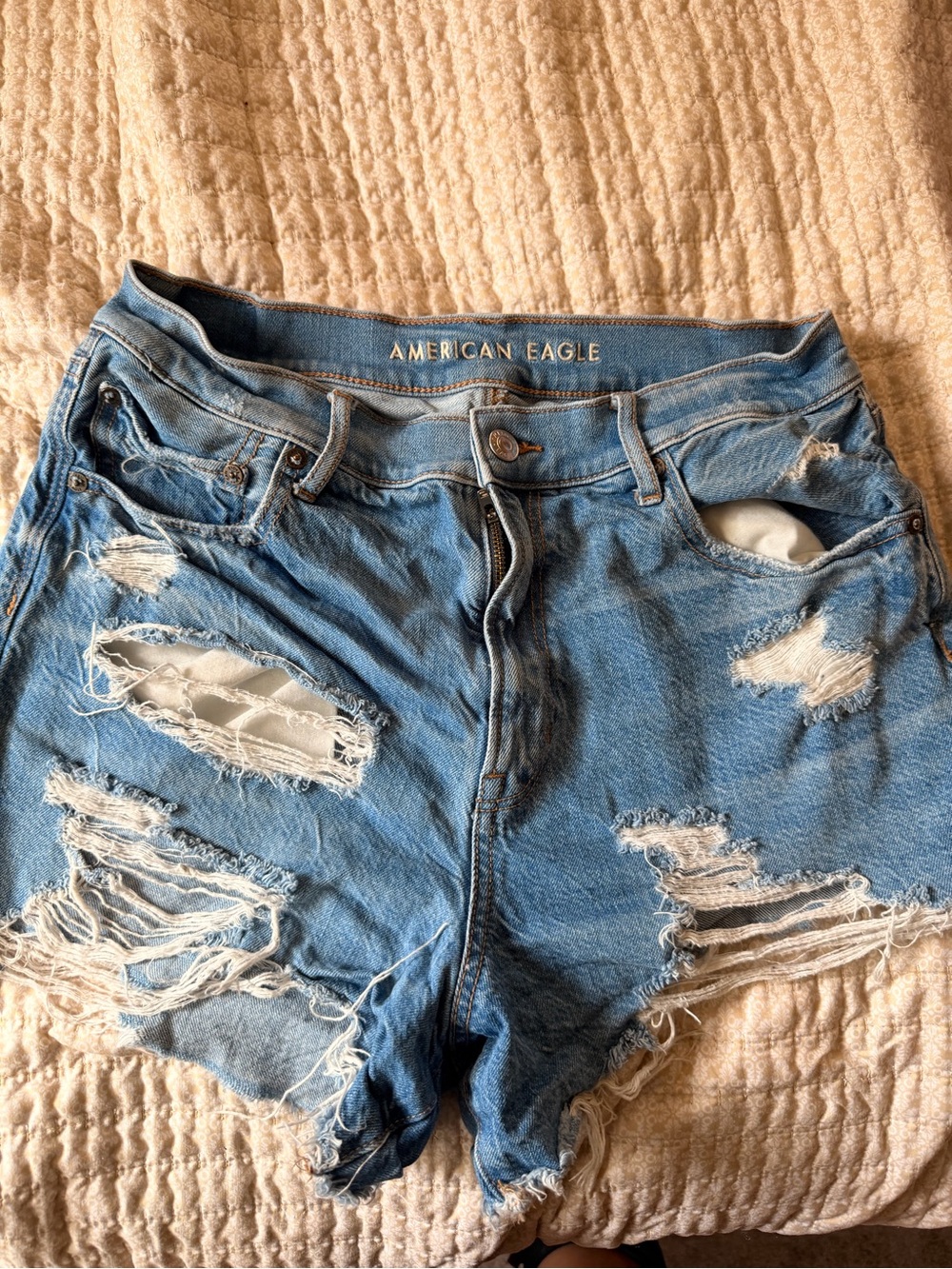 American Eagle Outfitters Light Blue Distressed Denim Shorts